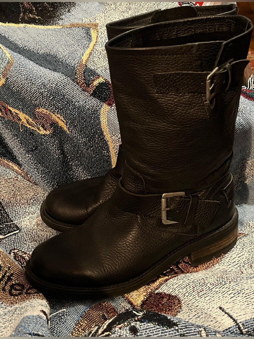 Bullboxer Women’s Black Leather Mid-Calf Buckle Boots. Like new!